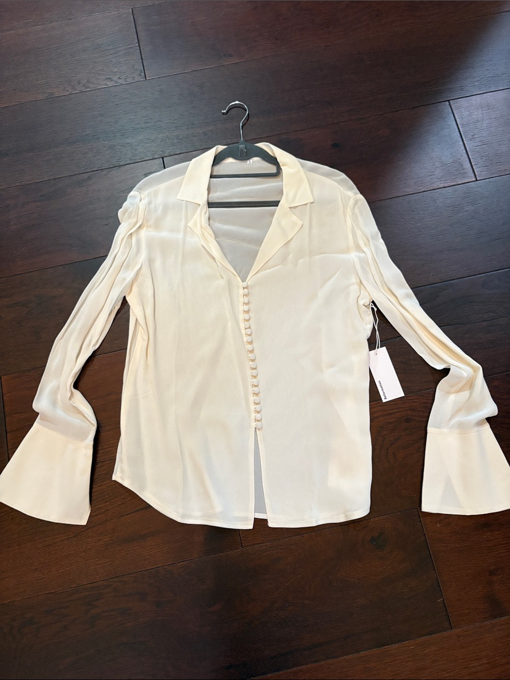 Reformation Cream Button-Front Silk Shirt size large